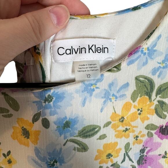 Calvin Klein Sleeveless Chiffon‎ A Line Floral Asymmetric Midi Dress 12 - Picture 5 of 8
